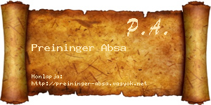 Preininger Absa névjegykártya